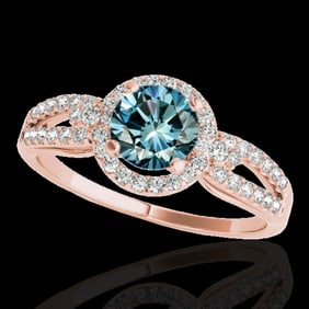 1.25 ctw SI Certified Fancy Blue Diamond Halo Ring 10k Rose Gold