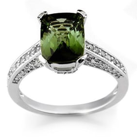 3.50 ctw Green Tourmaline & Diamond Ring 14k White Gold