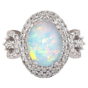 Opal Diamond Ring In 18K White Gold