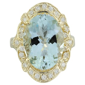 Aquamarine Diamond Ring 14K Yellow Gold