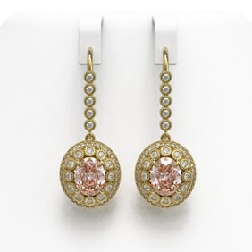 7.85 ctw Morganite & Diamond Victorian Earrings 14K Yellow Gold