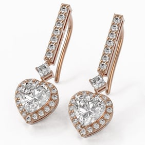 2.4 ctw Heart Diamond Designer Earrings 18K Rose Gold