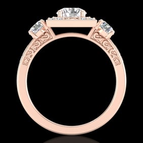 1.55 ctw VS/SI Diamond Solitaire Art Deco 3 Stone Ring 18k Rose Gold