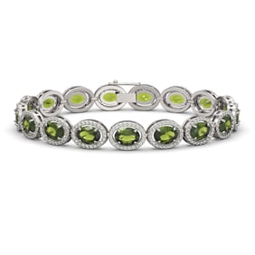 21.71 ctw Tourmaline & Diamond Micro Pave Halo Bracelet 10k White Gold
