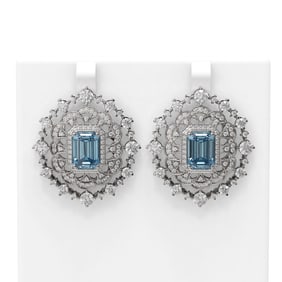 15.59 ctw Blue Topaz & Diamond Earrings 18K White Gold