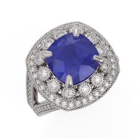 6.47 ctw Certified Sapphire & Diamond Victorian Ring 14K White Gold