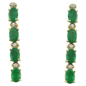 Emerald Diamond Earrings 14K Yellow Gold