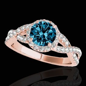 1.54 ctw SI Certified Fancy Blue Diamond Halo Ring 10k Rose Gold