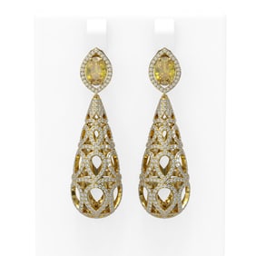 7.04 ctw Canary Citrine & Diamond Earrings 18K Yellow Gold