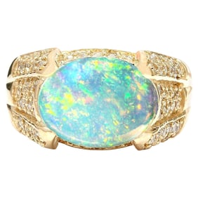 Opal 14K Yellow Gold Diamond Ring