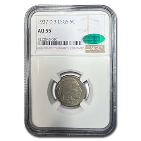 1937-D 3 Legged Buffalo Nickel AU-55