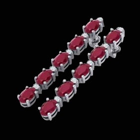 12.36 ctw Ruby & VS/SI Certified Diamond Tennis Earrings 10k White Gold
