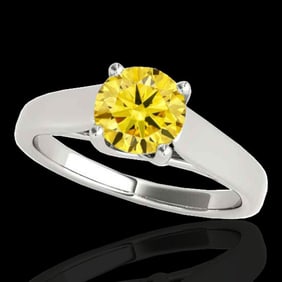 1 ctw Certified SI/I Fancy Intense Yellow Diamond Ring 10k White Gold