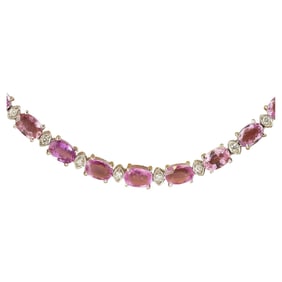 Natural Pink Sapphire Diamond Necklace In 14K White Gold