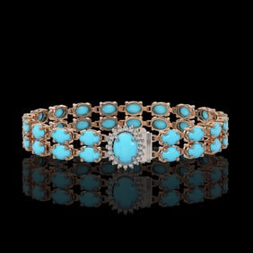 21.22 ctw Turquoise & Diamond Bracelet 14K Rose Gold