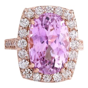 Kunzite Diamond Ring 14K Rose Gold