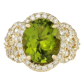 Natural Peridot 18K Yellow Gold Diamond Ring