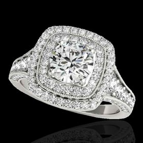 2 ctw Certified Diamond Solitaire Halo Ring 10k White Gold