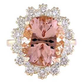 Morganite Diamond Ring In 14K Yellow Gold