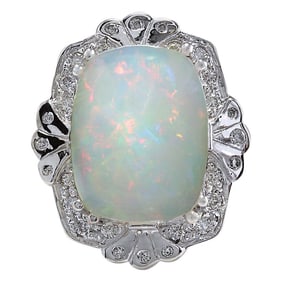 Opal Diamond Ring 14K White Gold