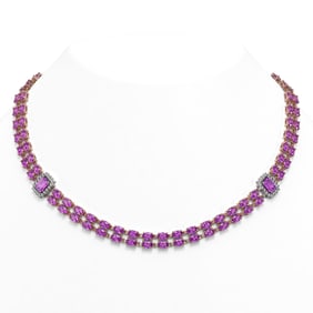30.47 ctw Amethyst & Diamond Necklace 14K Rose Gold