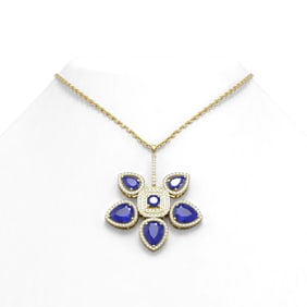 15.50 ctw Sapphire Diamond Necklace 18K Yellow Gold