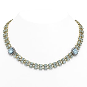 37.66 ctw Sky Topaz & Diamond Necklace 14K Yellow Gold