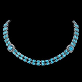 38.95 ctw Swiss Topaz & Diamond Necklace 14K White Gold