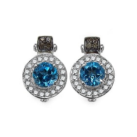 1.20 CT Genuine Swiss Blue Topaz and 0.30 ct.t.w Genuine Diamond Accents 14K White Gold Earrings