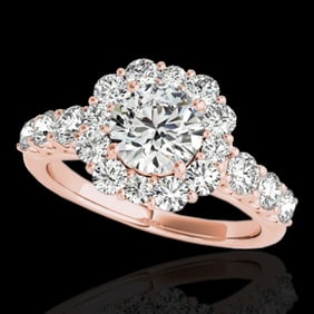 2.25 ctw Certified Diamond Solitaire Halo Ring 10k Rose Gold
