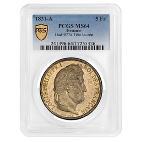 1831-A France Silver 5 Francs Philippe