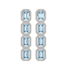 11.54 ctw Aquamarine & Diamond Micro Pave Halo Earrings 10k White Gold
