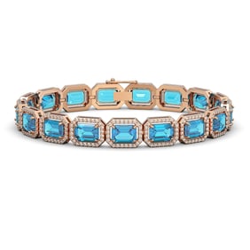 23.66 ctw Swiss Topaz & Diamond Micro Pave Halo Bracelet 10k Rose Gold