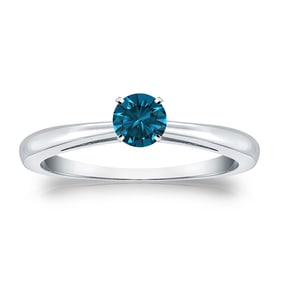 Natural 0.33 CTW Blue Diamond Solitaire Ring 18K White Gold