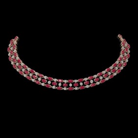 63.65 ctw Ruby & Diamond Necklace 10K Rose Gold