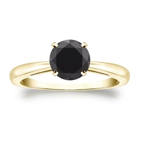 Natural 1.25 CTW Black Diamond Solitaire Ring 14K Yellow Gold