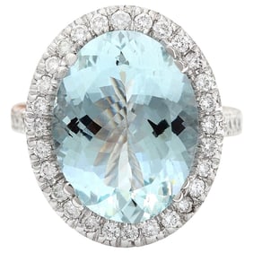 Aquamarine Diamond Ring 14K White Gold