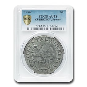 1776 Continental Currency Dollar AU-58 PCGS