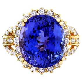 Natural Tanzanite Diamond Ring In 14K Solid Yellow Gold