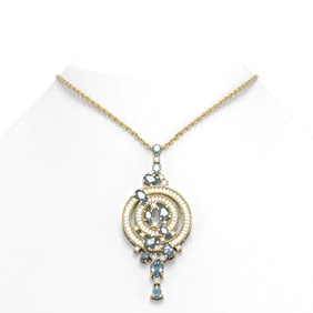 9.57 ctw Blue Topaz & Diamond Necklace 18K Yellow Gold