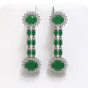 13.28 ctw Emerald & Diamond Earrings 14K White Gold