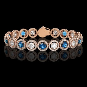 13.56 ctw Blue & Diamond Micro Pave Bracelet 18K Rose Gold
