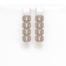 4.52 ctw Emerald Cut Diamond Micro Pave Earrings 18K Rose Gold