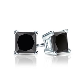 Natural 2.00 CTW Black Diamond Stud Earrings 14K White Gold