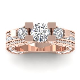 5.5 ctw VS/SI Diamond Art Deco 3 Stone Micro Ring 14k Rose Gold