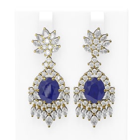 16.04 ctw Sapphire & Diamond Earrings 18K Yellow Gold