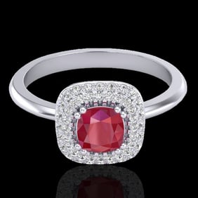 1.16 ctw Ruby & Micro Pave VS/SI Diamond Ring Halo 18k White Gold