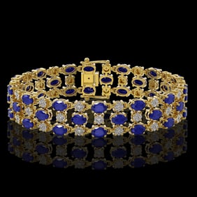 17.74 ctw Sapphire & Diamond Row Bracelet 10K Yellow Gold