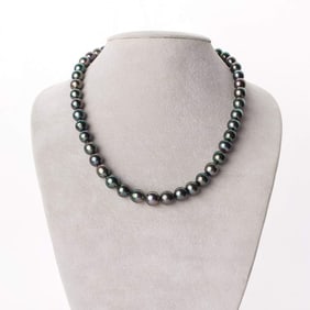 Green, Rose and Peacock Baroque Tahitian Pearl Necklace, 18", 7.8-10.1mm, AA+/AAA Quality