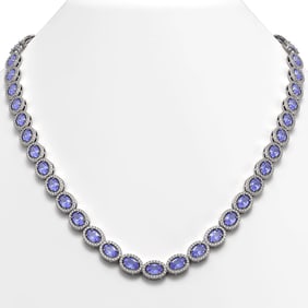 31.96 ctw Tanzanite & Diamond Micro Pave Halo Necklace 10k White Gold